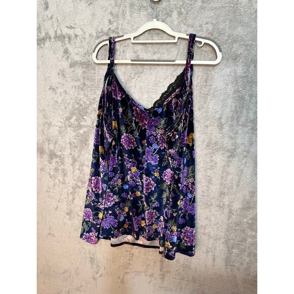 Torrid Velvet Cami Tank Size 5X Navy Purple Floral Lace Trim Boho Cottage Hippie - Picture 4 of 6